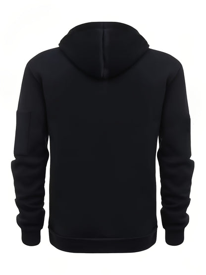 Thick, Warm, Oversized Men's Casual Zip-Up Hoodie - Kangaroo Pocket, Polyester Blend - Fall and Winter
