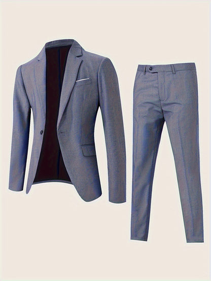 Formal Suit Set Professional Men's Formal Suit Two-Piece Set | Single Button Blazer and Pants for Interviews, Business, and Casual Parties