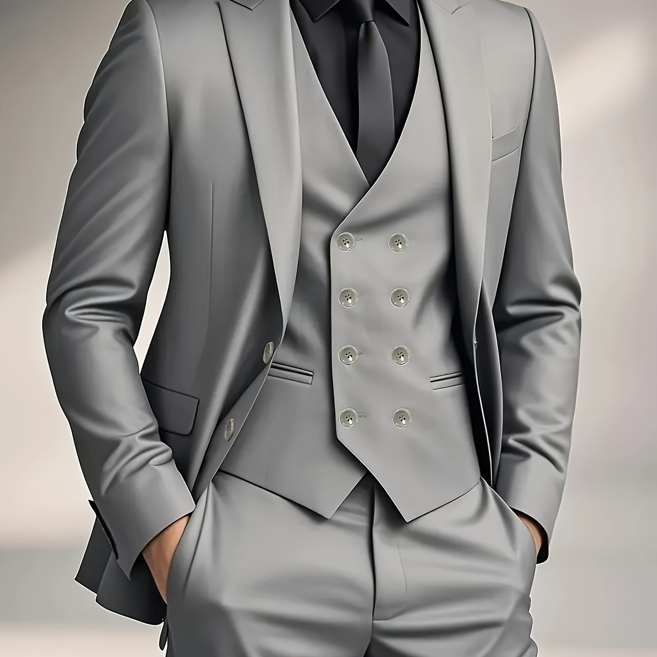 Men's Three-Piece Suit with Vest, Trousers, and Jacket for Weddings and Important Occasions