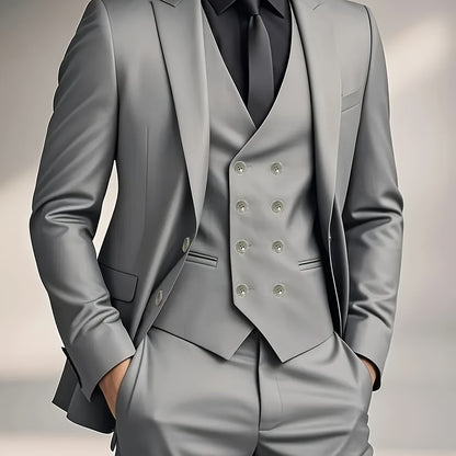 Men's Three-Piece Suit with Vest, Trousers, and Jacket for Weddings and Important Occasions