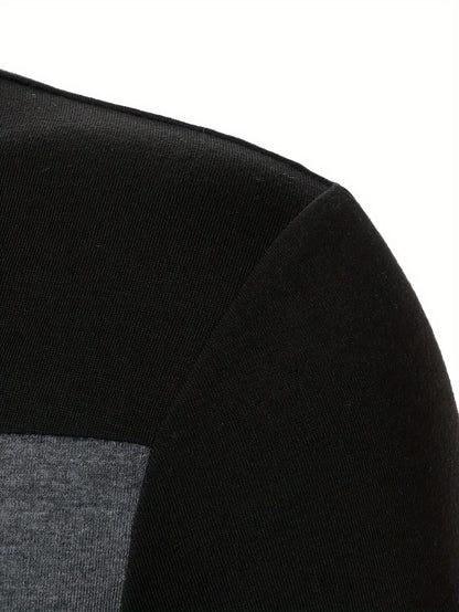 Stretchy T-Shirt Casual Stretchy Polyester Blend Men's Color Block Half-Zip Collared Long Sleeve T-Shirt | Machine Washable, Ideal for Spring & Fall