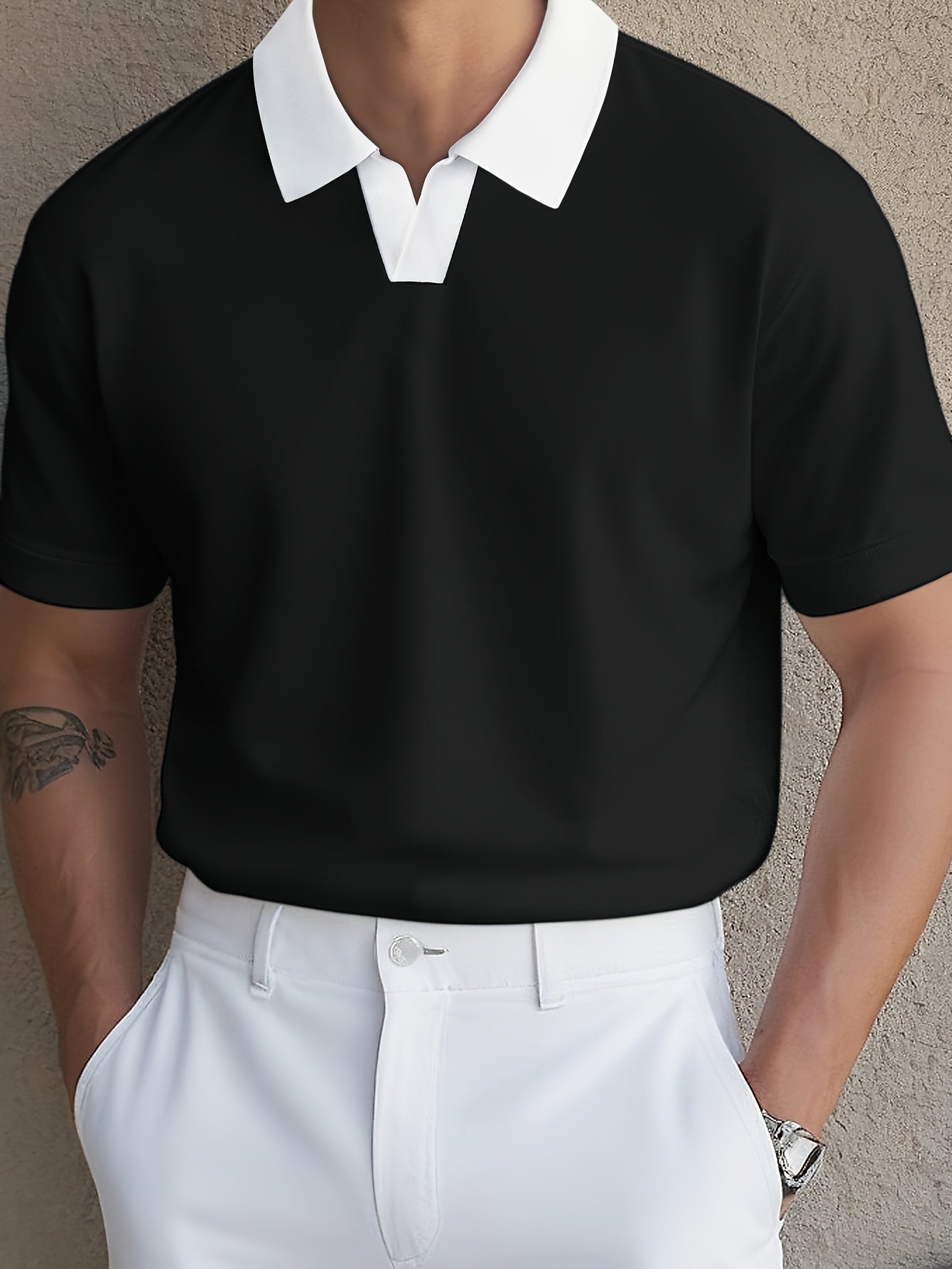 Knit Fabric, Polo Shirt Knit Fabric, All-Season Comfort | Men's Casual Loose Fit Polo Shirt - Short Sleeve, Button-Up Collar, Solid Color, Perfect for Casual Attire,