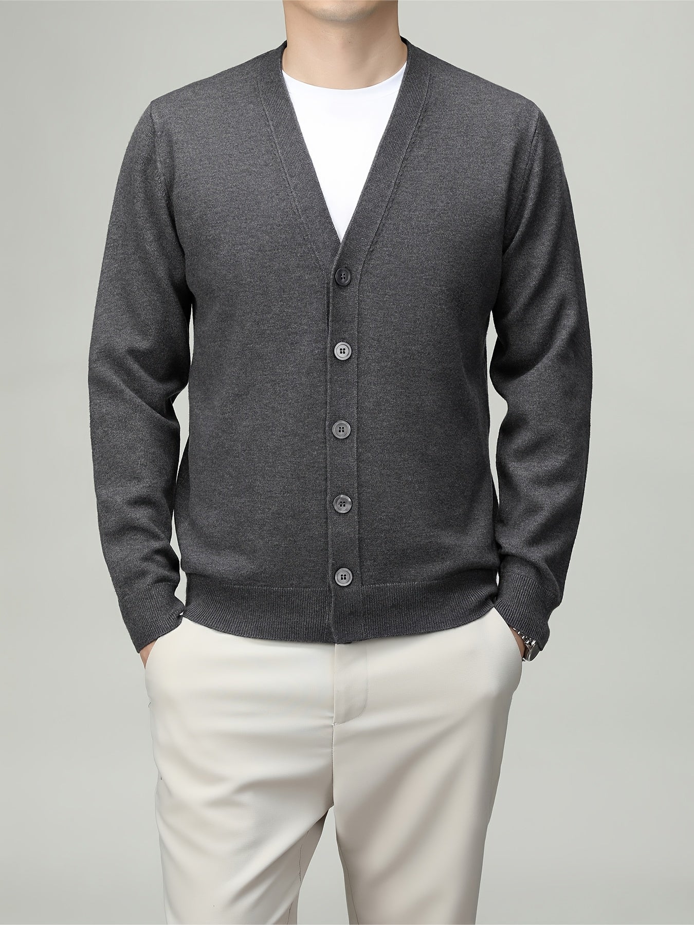Men'S Classic Button-Up Cardigan - Soft Viscose Blend, Warm Long Sleeve Open Front Sweater for Fall\u002FWinter, Solid Color Elegant Versatile Top for Business,
