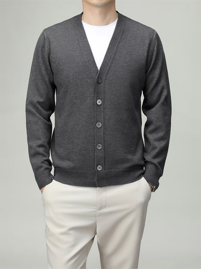 Men'S Classic Button-Up Cardigan - Soft Viscose Blend, Warm Long Sleeve Open Front Sweater for Fall\u002FWinter, Solid Color Elegant Versatile Top for Business,