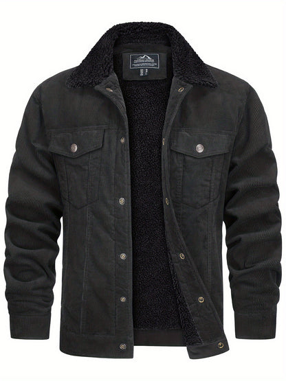 Men's Winter Fleece Jacket with Thick, Comfortable and Stiff Fabric, Warm Inner Lining, Multi-Pocket, Adjustable Cuff Collar,