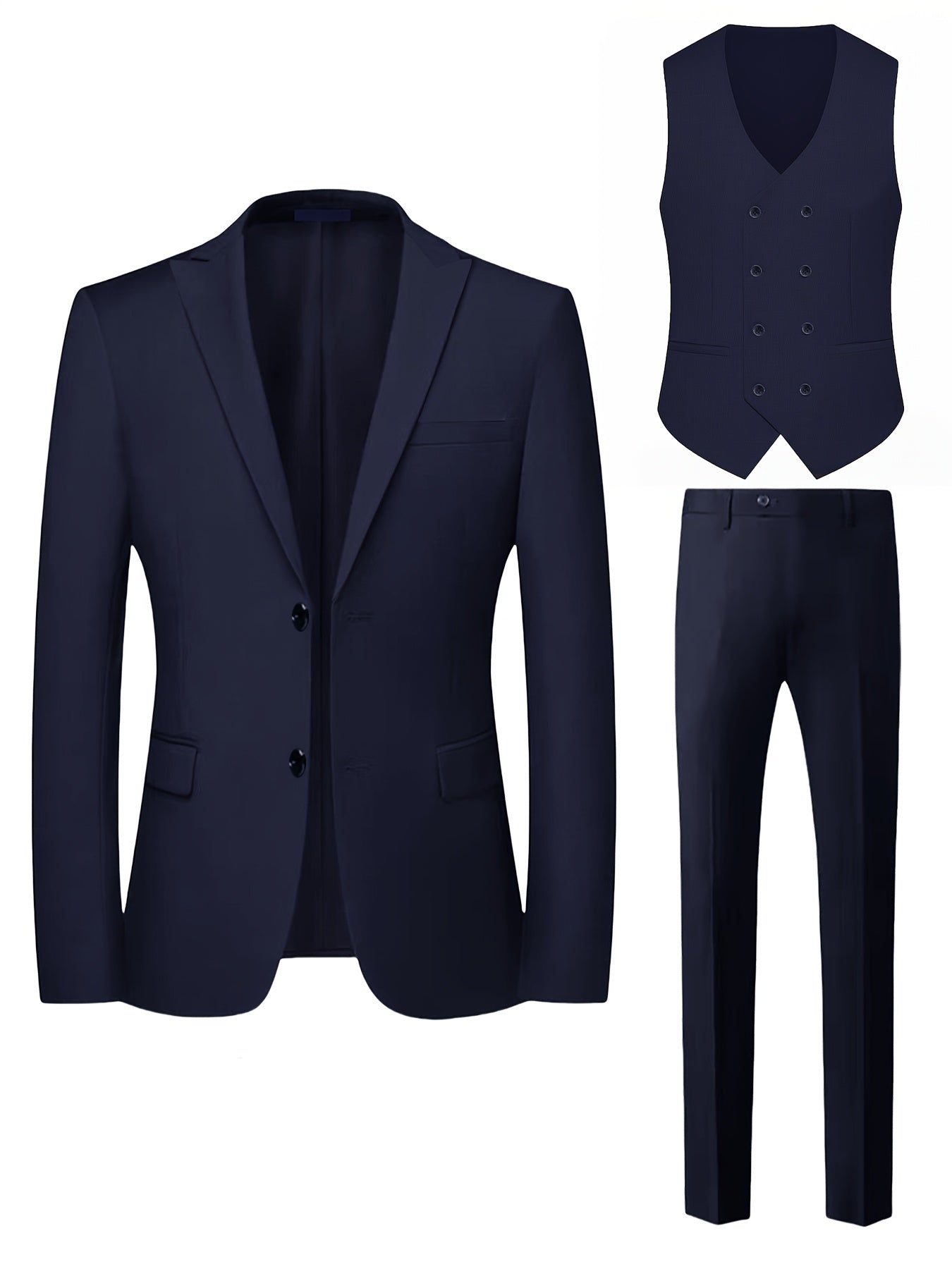 Men's Three-Piece Suit with Vest, Trousers, and Jacket for Weddings and Important Occasions