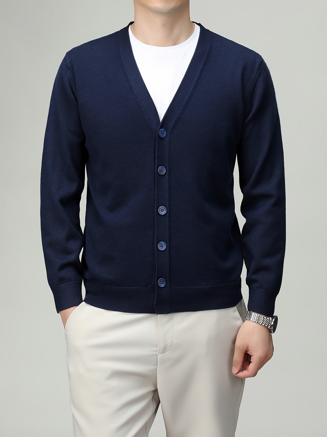 Men'S Classic Button-Up Cardigan - Soft Viscose Blend, Warm Long Sleeve Open Front Sweater for Fall\u002FWinter, Solid Color Elegant Versatile Top for Business,