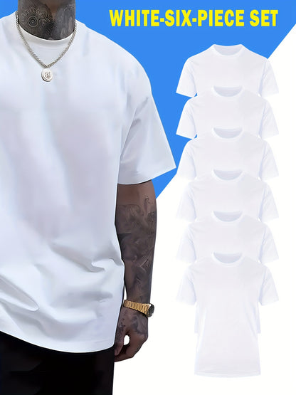 Comfy 6pcs Solid Color Short Sleeve T-shirt - Casual PLUS SIZE Tees for Summer - Mens Clothing
