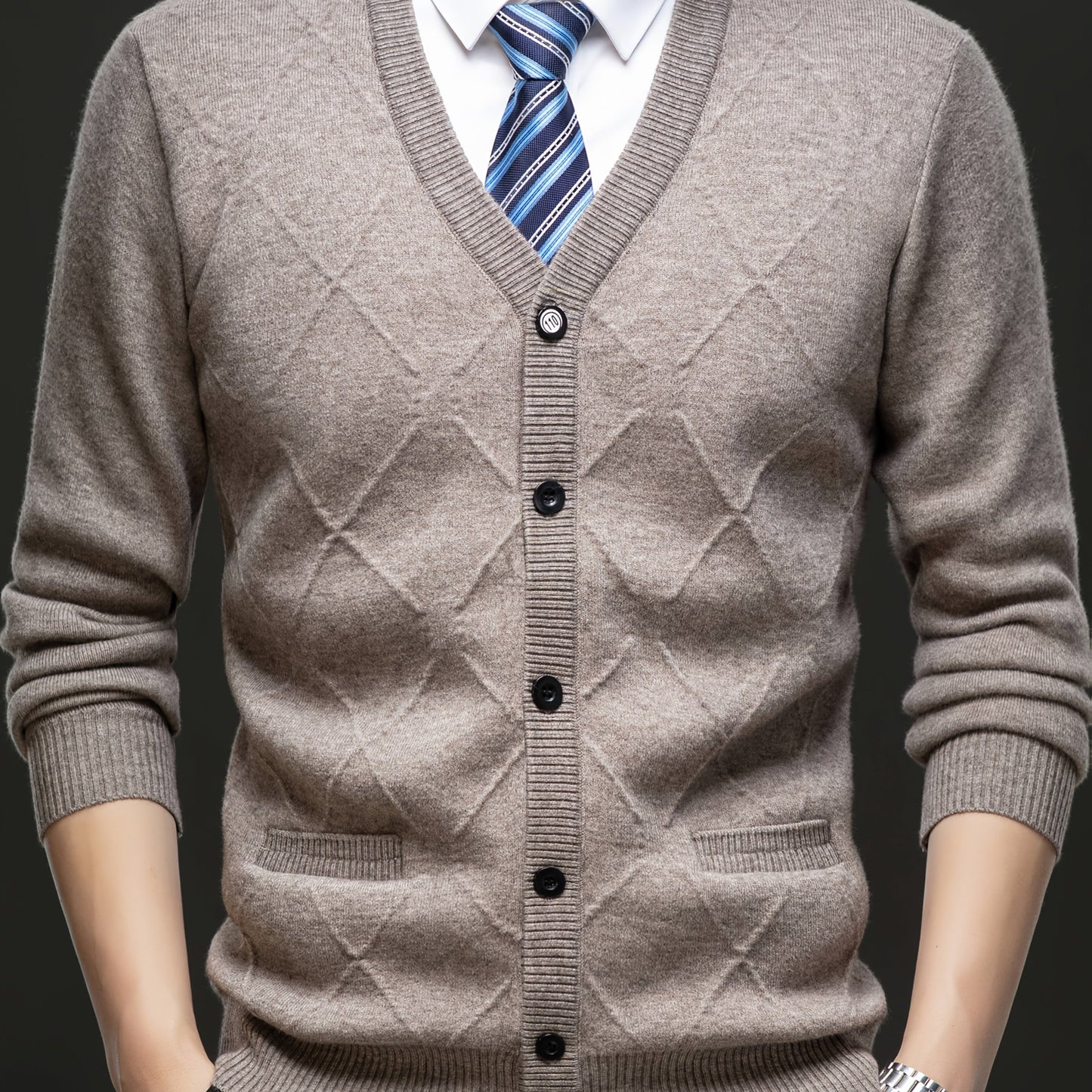Men's Fleece-Lined Cardigan Fleece-Lined Knit Cardigan for Men | Thickened Casual V-Neck Top | Autumn and Winter