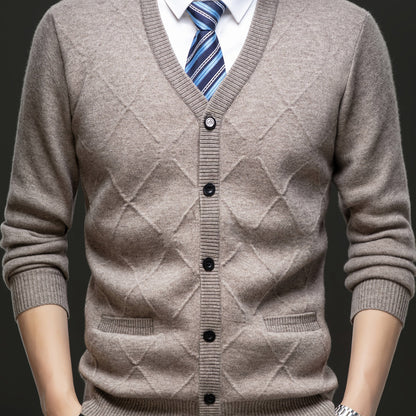 Men's Fleece-Lined Cardigan Fleece-Lined Knit Cardigan for Men | Thickened Casual V-Neck Top | Autumn and Winter