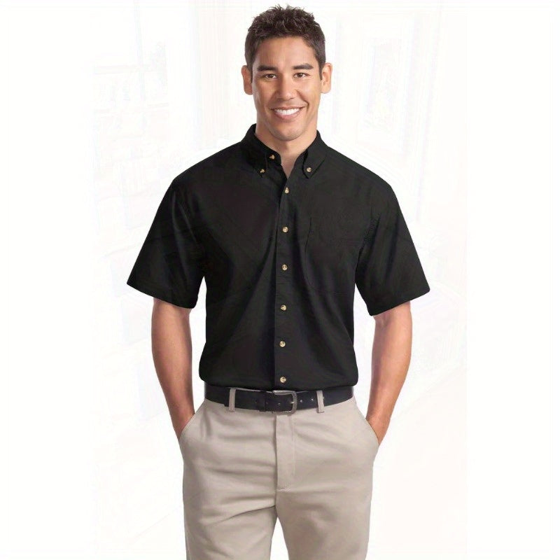 Port Authority Men's Short Sleeve Twill Shirt S500T - 5-Ounce Heavyweight 100%, Wrinkle-Resistant & Easy-Care, Classic Pointed Collar with Horn Buttons,
